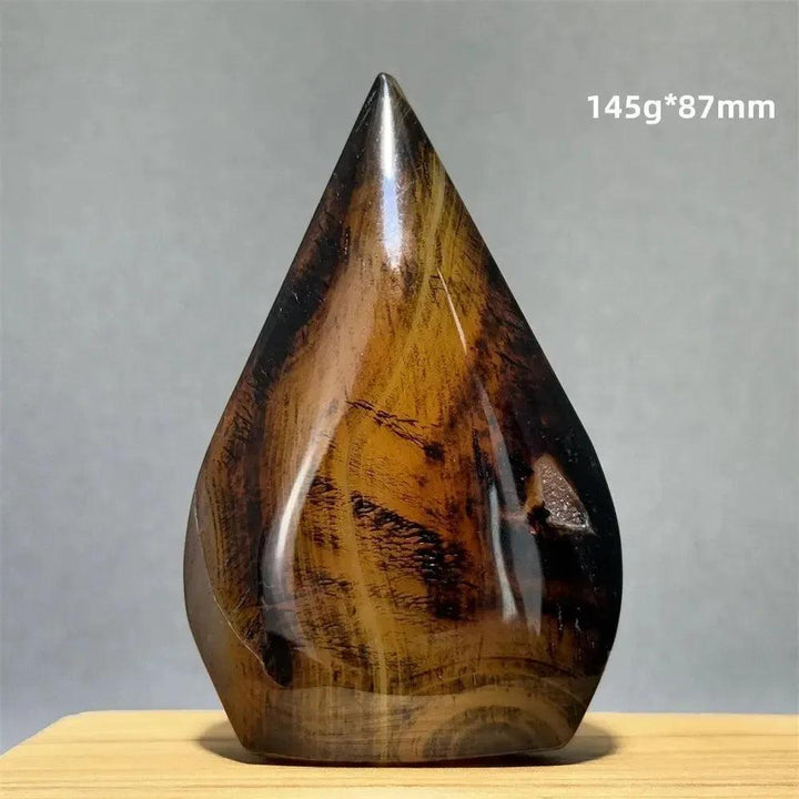 Banded Agate freeform torch from Crystal Destiny, featuring warm brown and tan layers, 145g, 87mm.