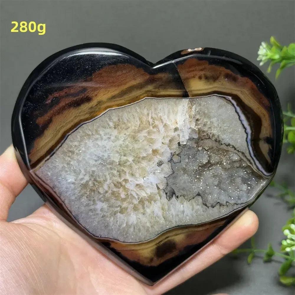Banded Agate Geode Crystal Heart