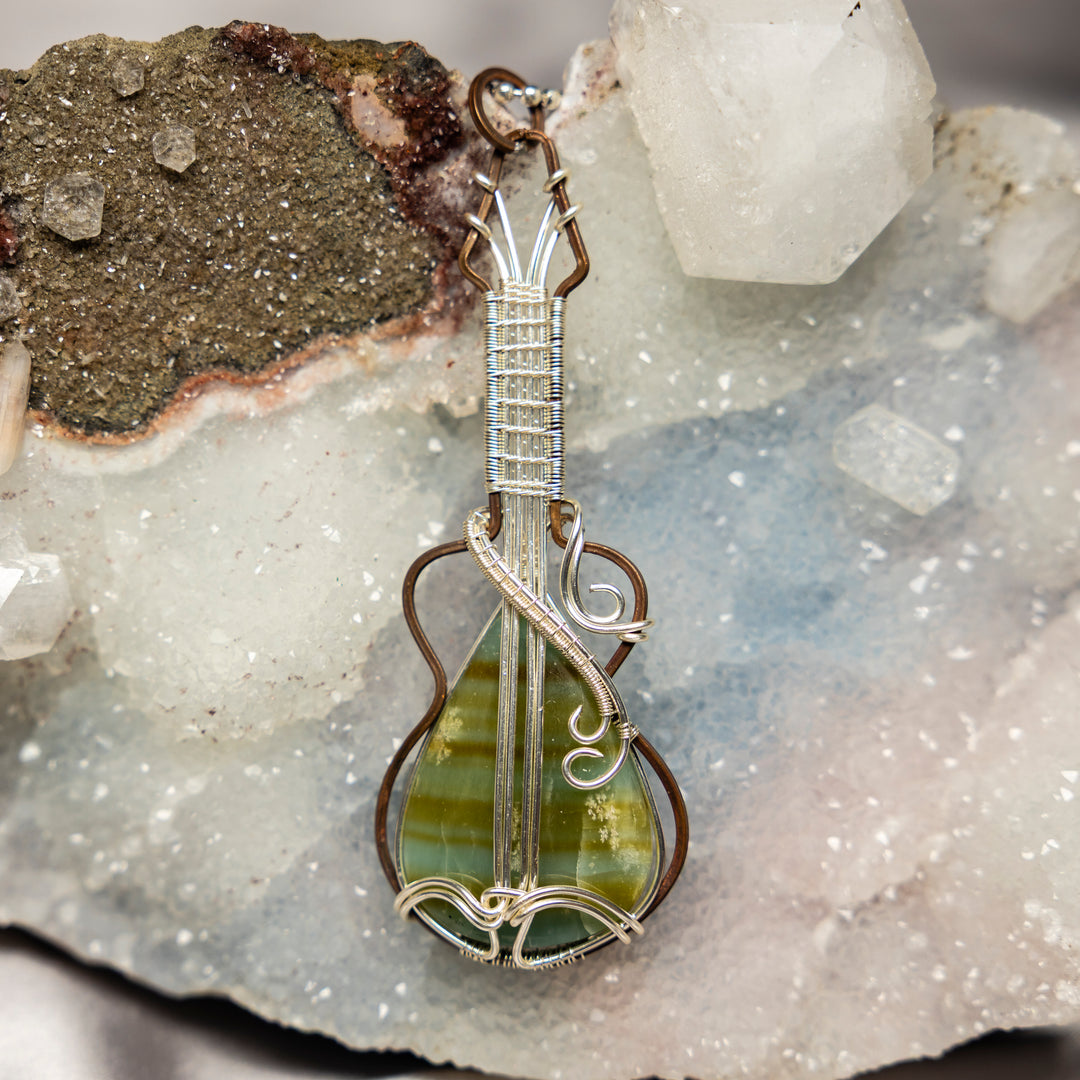 Banded Calcite "Guitar" Wire Wrap Crystal Pendant-Wire Wraps-Crystal Destiny-Banded Calcite-3.75"-Crystal Destiny