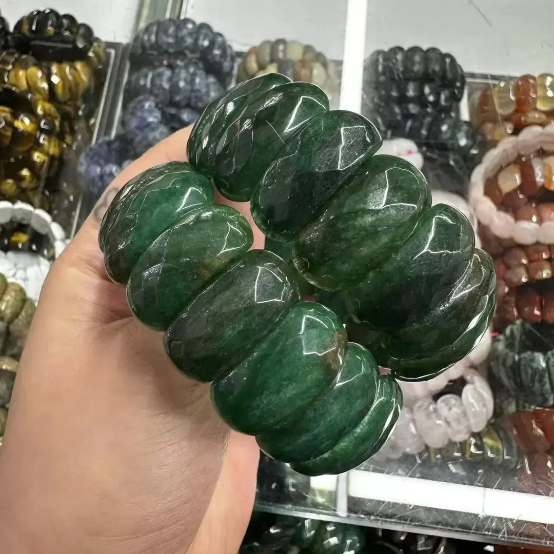 Big Cuff Bangle Crystal Bead Bracelets-Bracelets-Ali-African Jade-19cm-Crystal Destiny