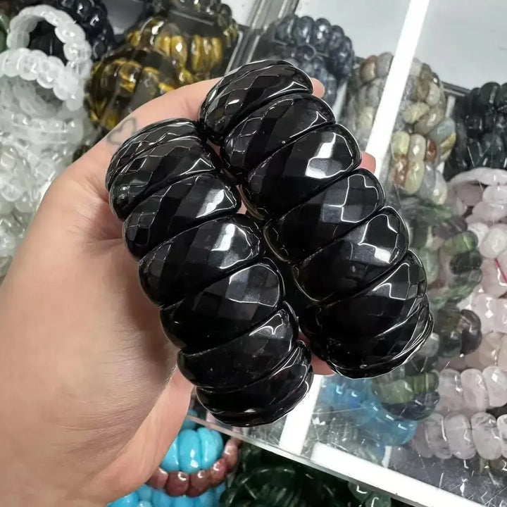 Big Cuff Bangle Crystal Bead Bracelets-Bracelets-Ali-Black Agate-19cm-Crystal Destiny