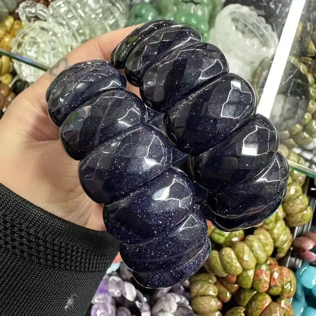 Big Cuff Bangle Crystal Bead Bracelets-Bracelets-Ali-Blue Sandstone-19cm-Crystal Destiny