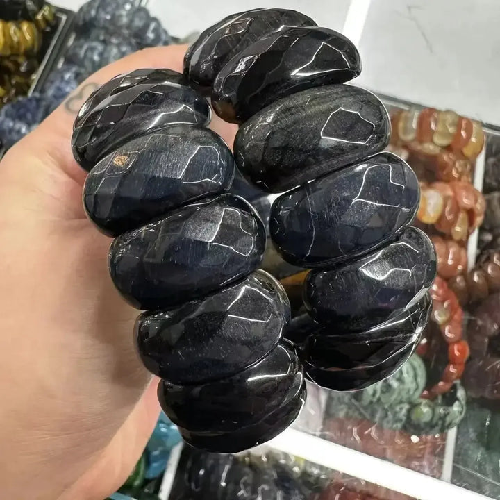 Big Cuff Bangle Crystal Bead Bracelets-Bracelets-Ali-Blue Tiger's Eye-19cm-Crystal Destiny