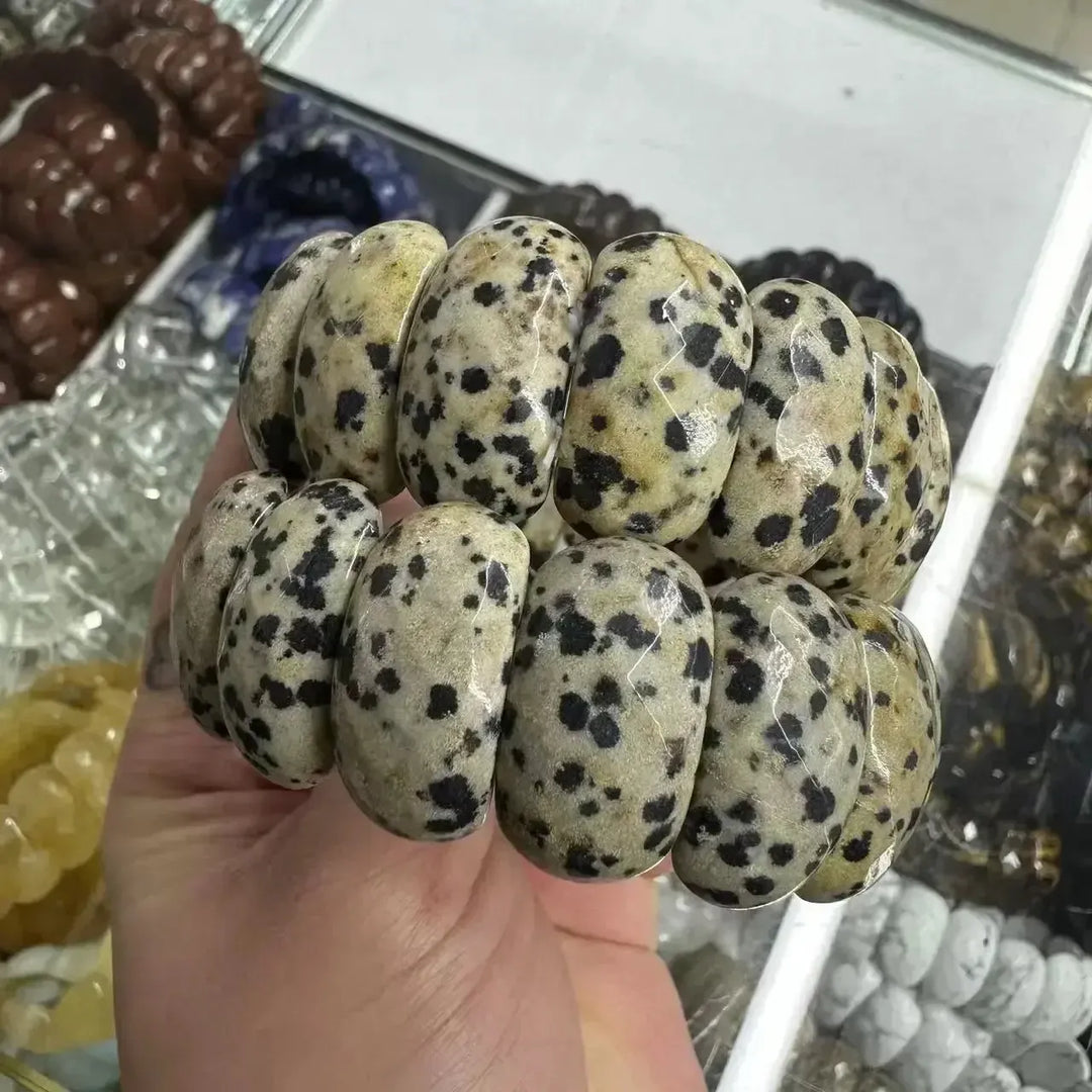 Big Cuff Bangle Crystal Bead Bracelets-Bracelets-Ali-Dalmatian Jasper-19cm-Crystal Destiny