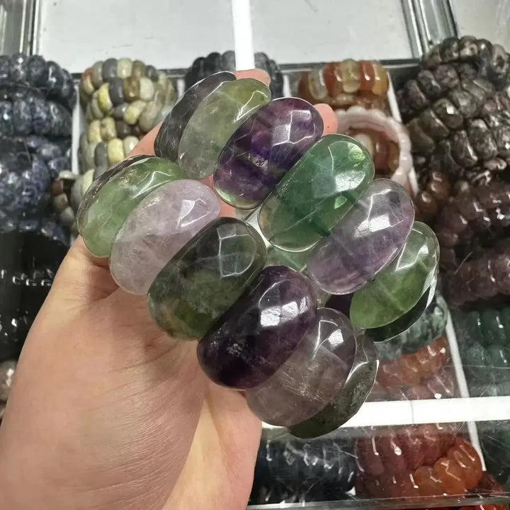 Big Cuff Bangle Crystal Bead Bracelets-Bracelets-Ali-Fluorite-19cm-Crystal Destiny