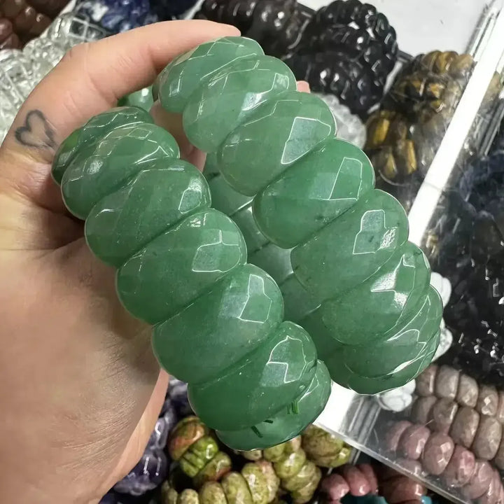 Big Cuff Bangle Crystal Bead Bracelets-Bracelets-Ali-Green Aventurine-19cm-Crystal Destiny