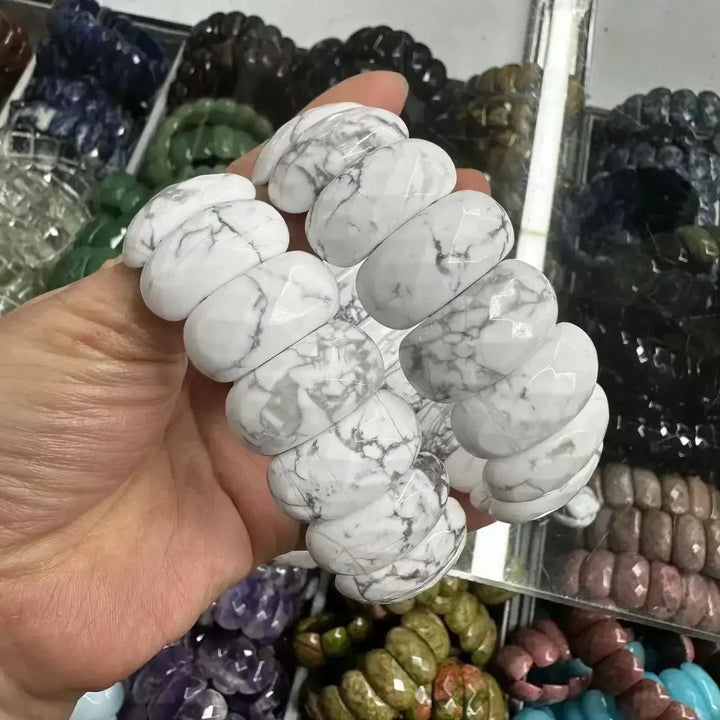 Big Cuff Bangle Crystal Bead Bracelets-Bracelets-Ali-Howlite-19cm-Crystal Destiny