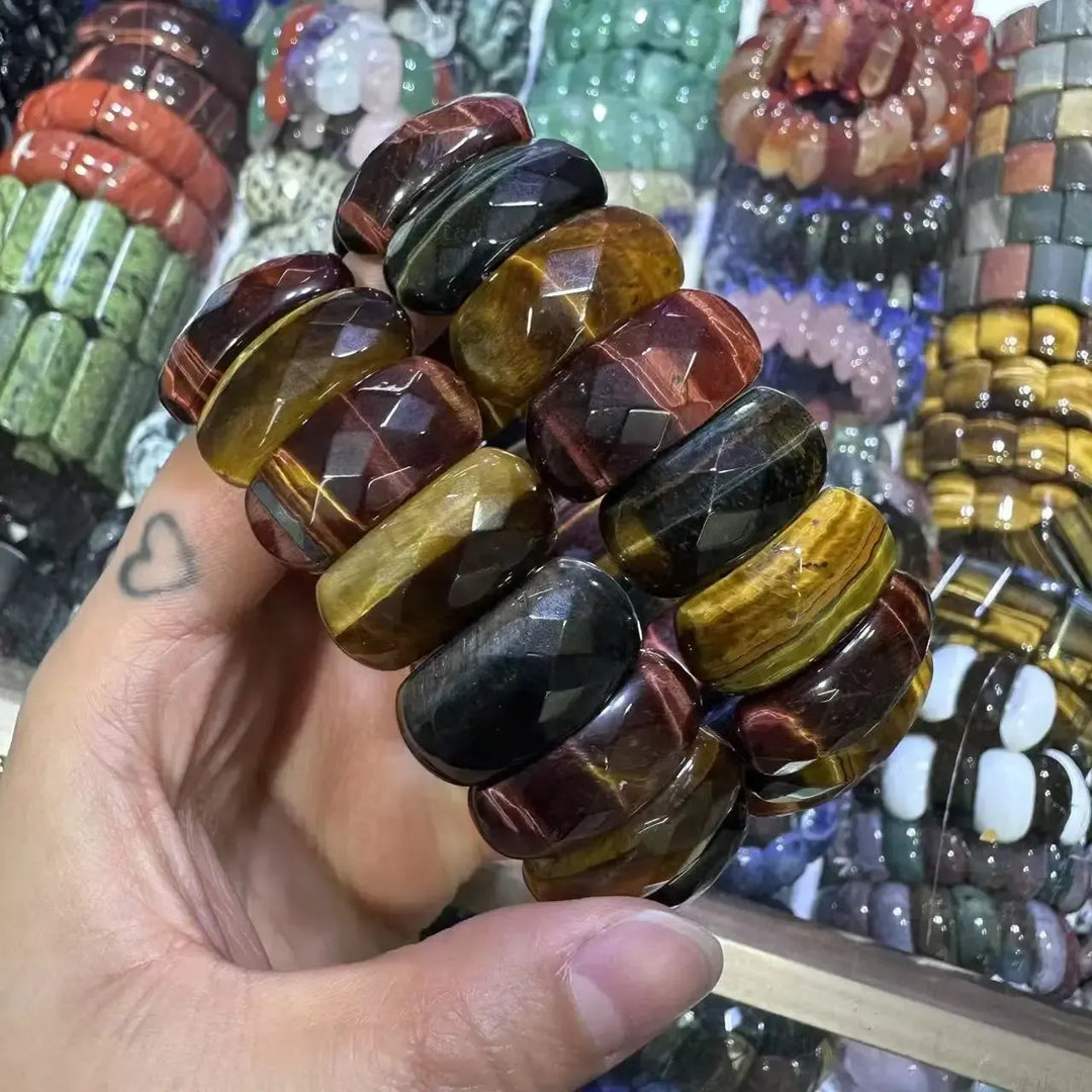 Big Cuff Bangle Crystal Bead Bracelets-Bracelets-Ali-Mix Tiger's Eye-19cm-Crystal Destiny