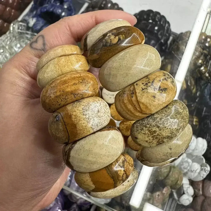 Big Cuff Bangle Crystal Bead Bracelets-Bracelets-Ali-Picture Jasper-19cm-Crystal Destiny