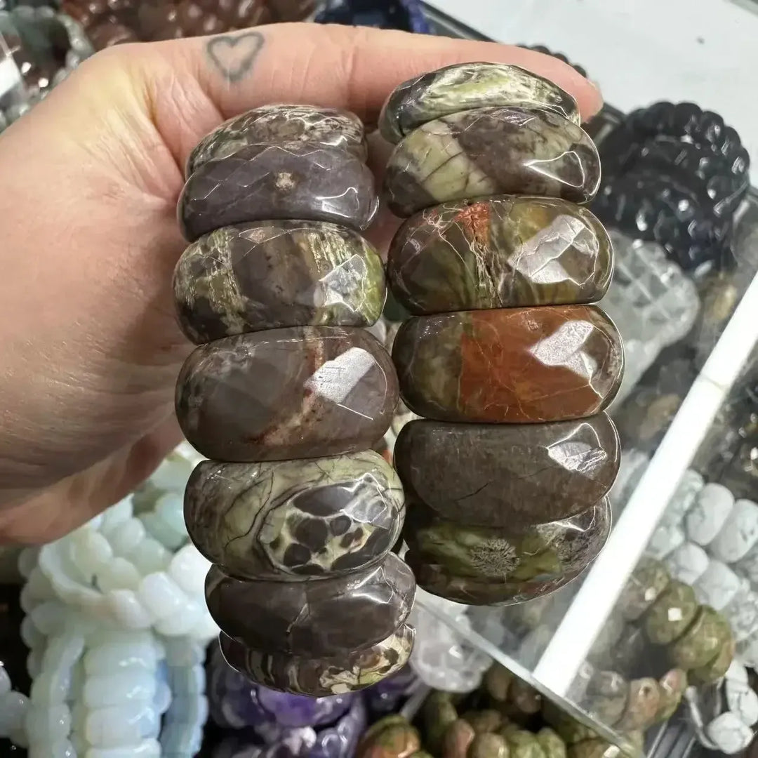 Big Cuff Bangle Crystal Bead Bracelets-Bracelets-Ali-Rainforest Agate-19cm-Crystal Destiny