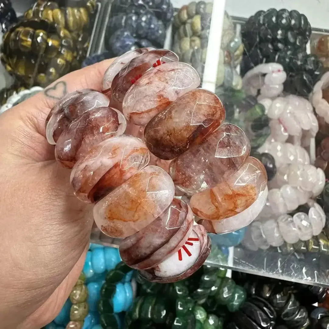 Big Cuff Bangle Crystal Bead Bracelets-Bracelets-Ali-Red Fire Hematoid Quartz-19cm-Crystal Destiny