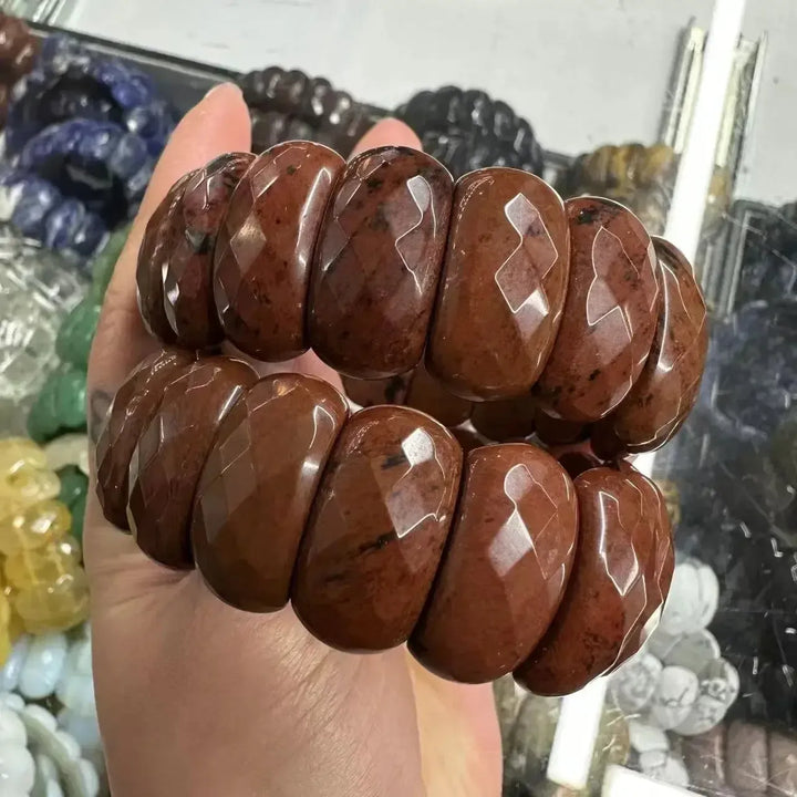 Big Cuff Bangle Crystal Bead Bracelets-Bracelets-Ali-Red Obsidian-19cm-Crystal Destiny