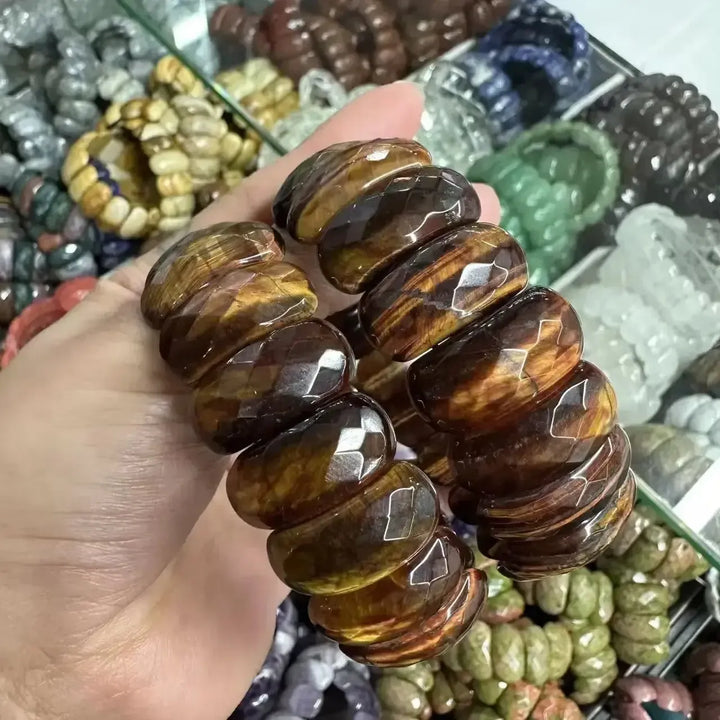 Big Cuff Bangle Crystal Bead Bracelets-Bracelets-Ali-Red Tiger's Eye-19cm-Crystal Destiny