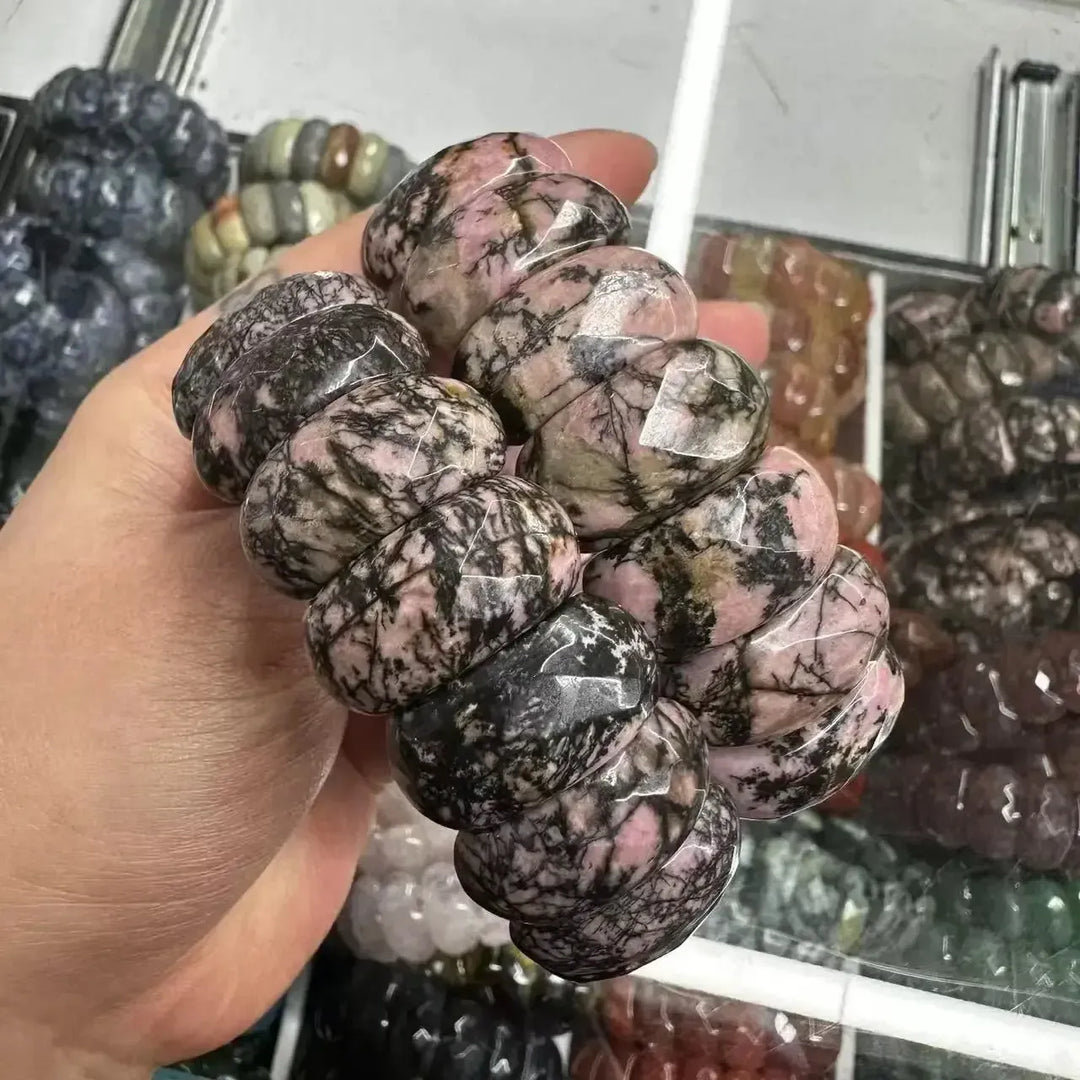 Big Cuff Bangle Crystal Bead Bracelets-Bracelets-Ali-Rhodonite-19cm-Crystal Destiny