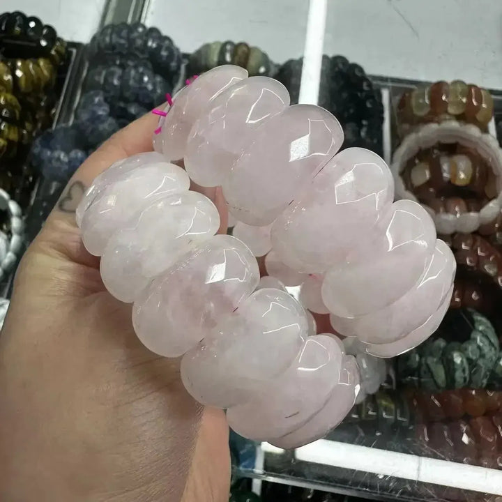 Big Cuff Bangle Crystal Bead Bracelets-Bracelets-Ali-Rose Quartz-19cm-Crystal Destiny