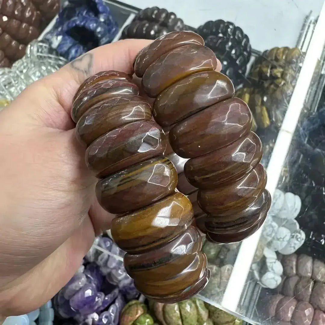 Big Cuff Bangle Crystal Bead Bracelets-Bracelets-Ali-Tiger's Eye-19cm-Crystal Destiny