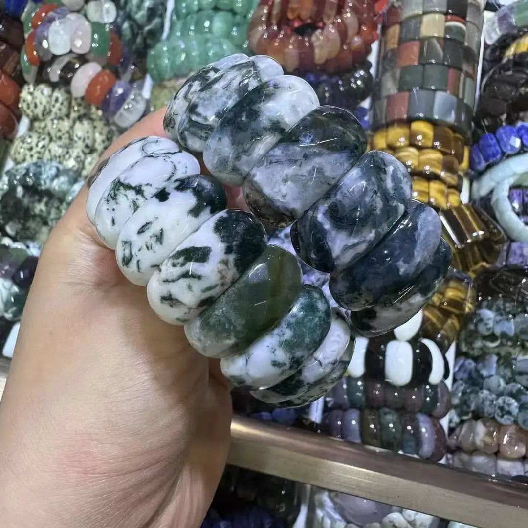 Big Cuff Bangle Crystal Bead Bracelets-Bracelets-Ali-Tree Agate-19cm-Crystal Destiny