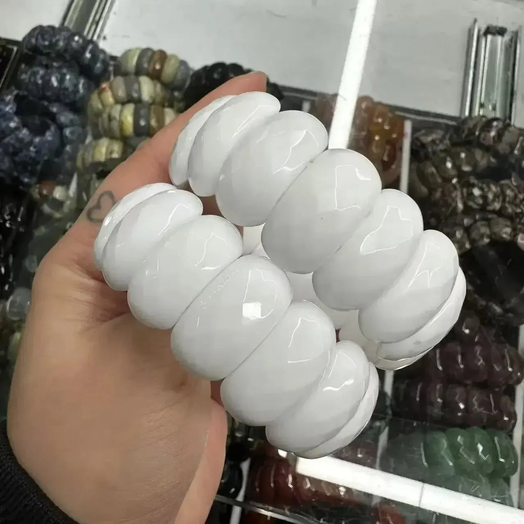 Big Cuff Bangle Crystal Bead Bracelets-Bracelets-Ali-White Agate-19cm-Crystal Destiny