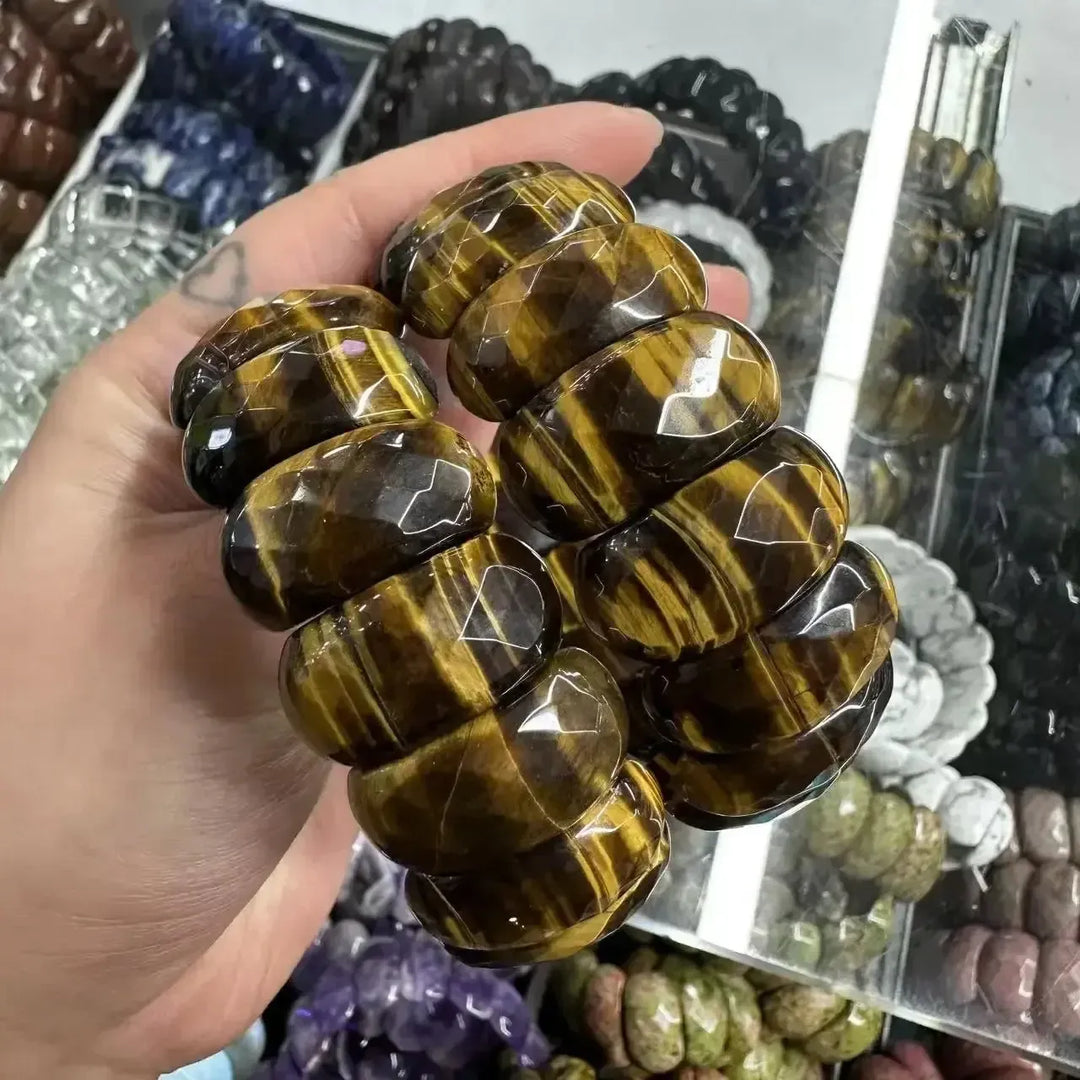 Big Cuff Bangle Crystal Bead Bracelets-Bracelets-Ali-Yellow Tiger's Eye-19cm-Crystal Destiny