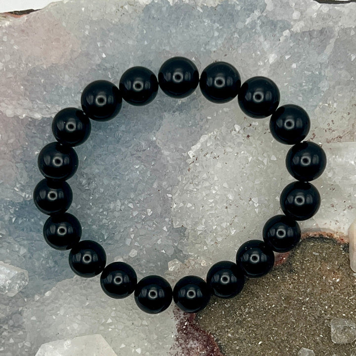 Black Agate Beaded Bracelet-Bracelets-Crystal Destiny-Agate-6.5"-10mm-Crystal Destiny