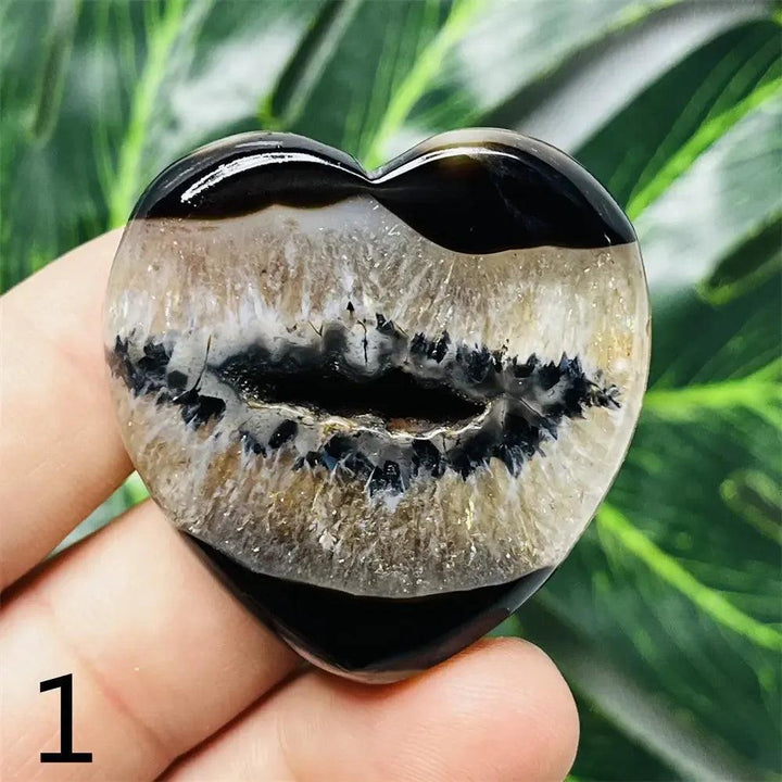 Black Agate Geode Crystal Heart