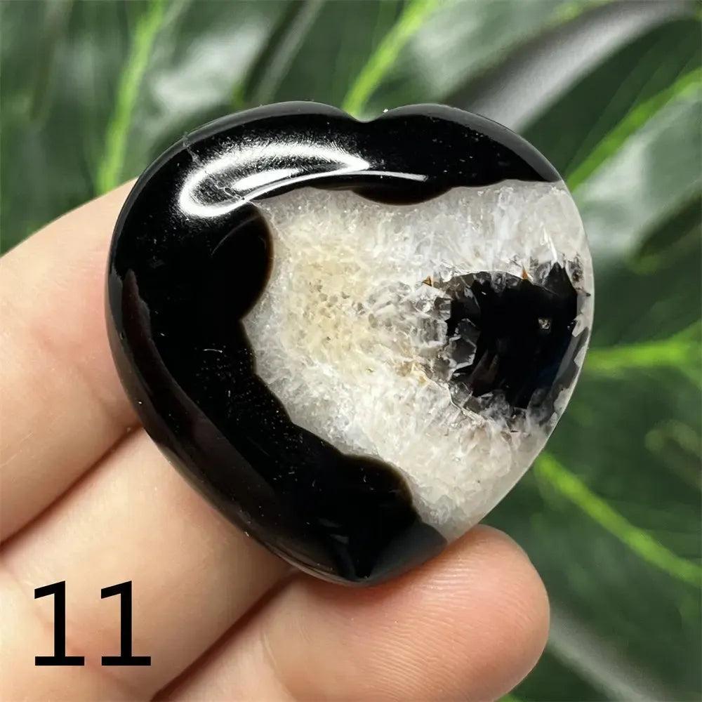 Black Agate Geode Crystal Heart