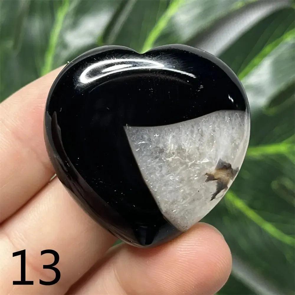 Black Agate Geode Crystal Heart