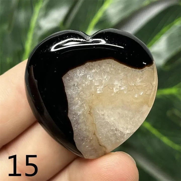 Black Agate Geode Crystal Heart