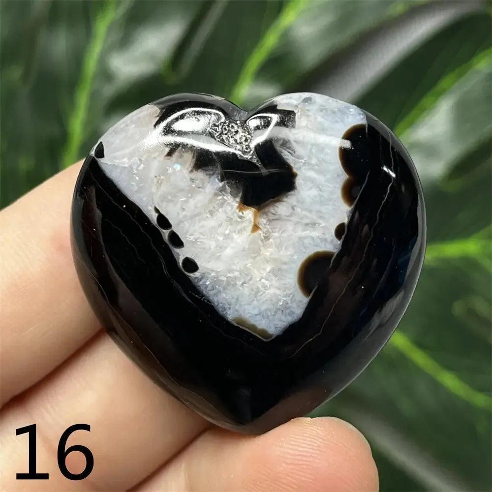 Black Agate Geode Crystal Heart