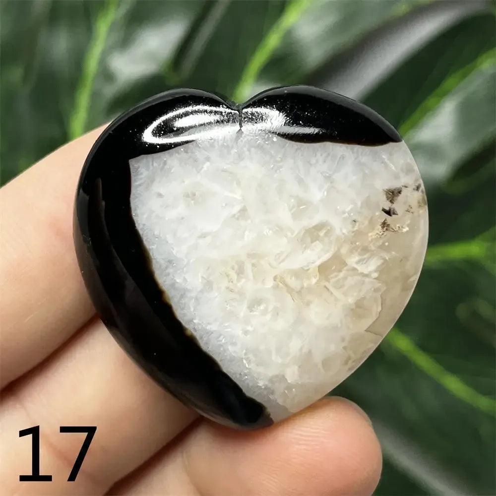 Black Agate Geode Crystal Heart