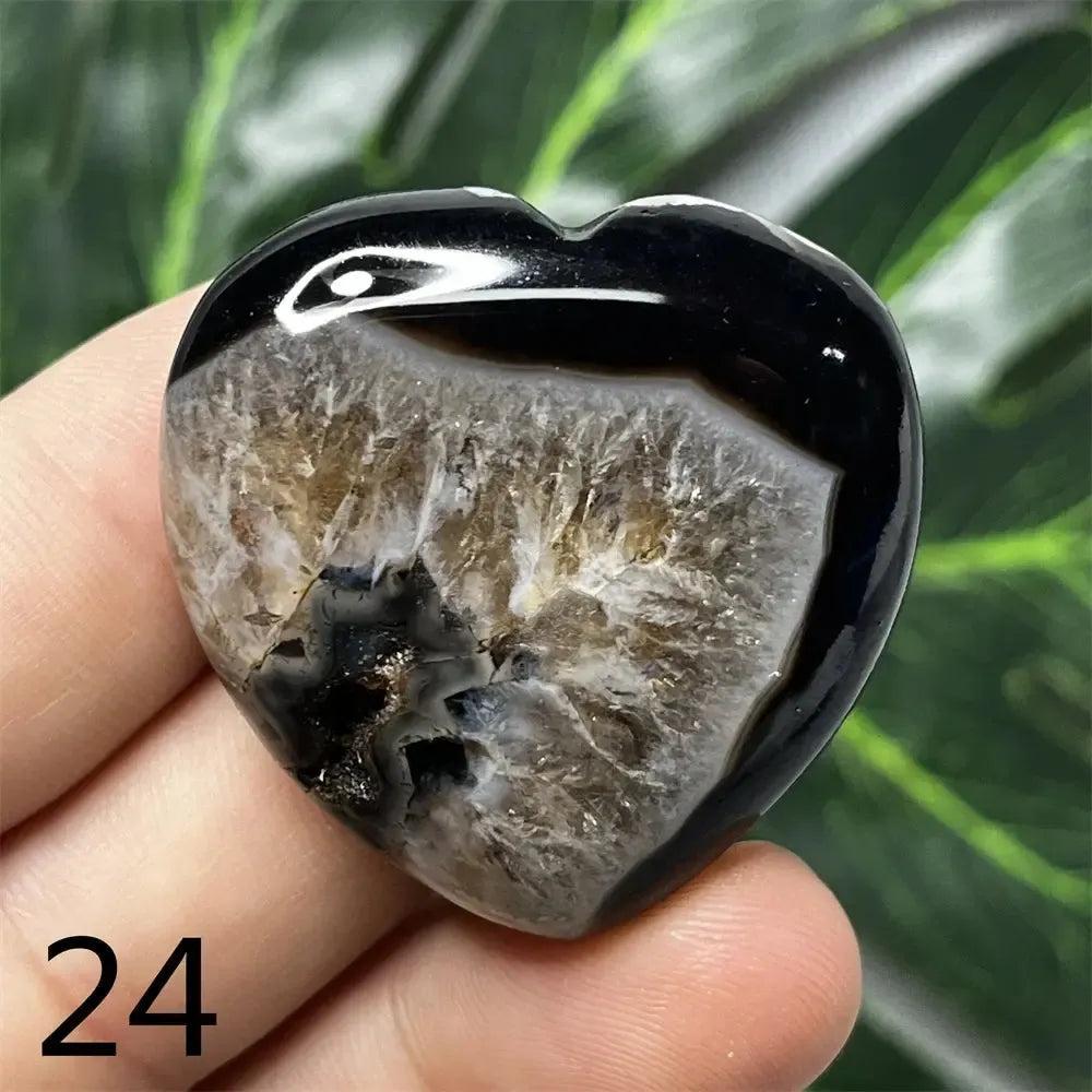 Black Agate Geode Crystal Heart