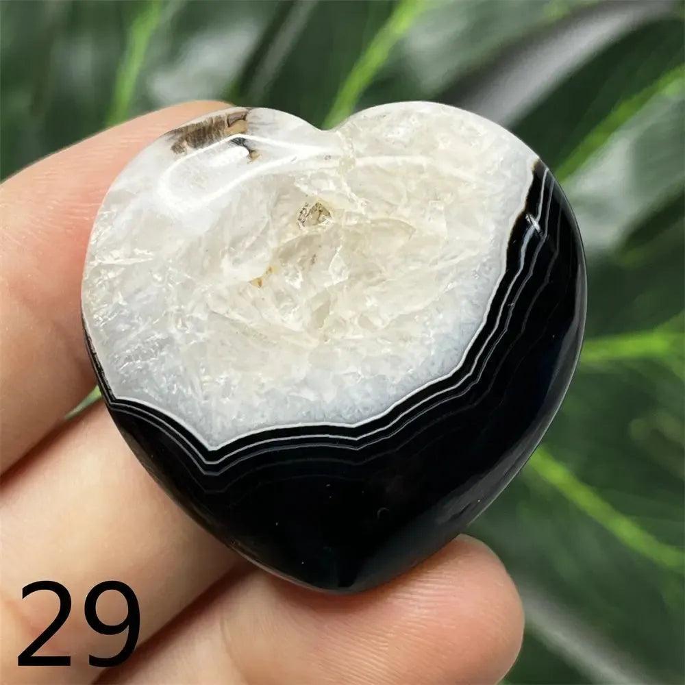 Black Agate Geode Crystal Heart