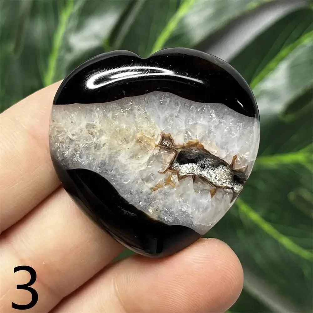 Black Agate Geode Crystal Heart