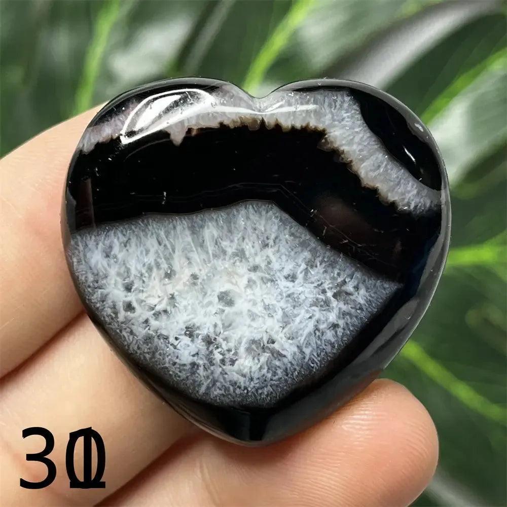 Black Agate Geode Crystal Heart