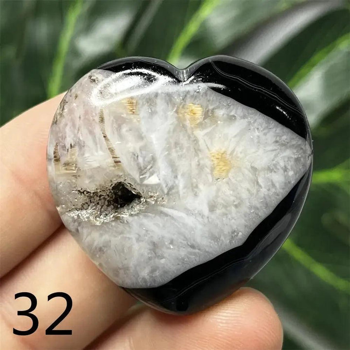 Black Agate Geode Crystal Heart
