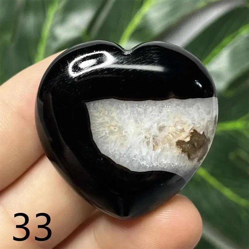 Black Agate Geode Crystal Heart