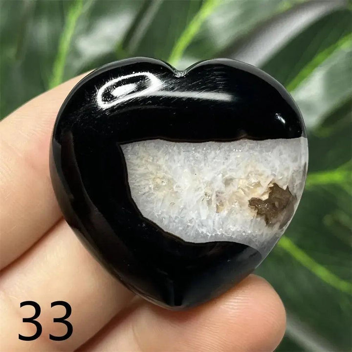 Black Agate Geode Crystal Heart