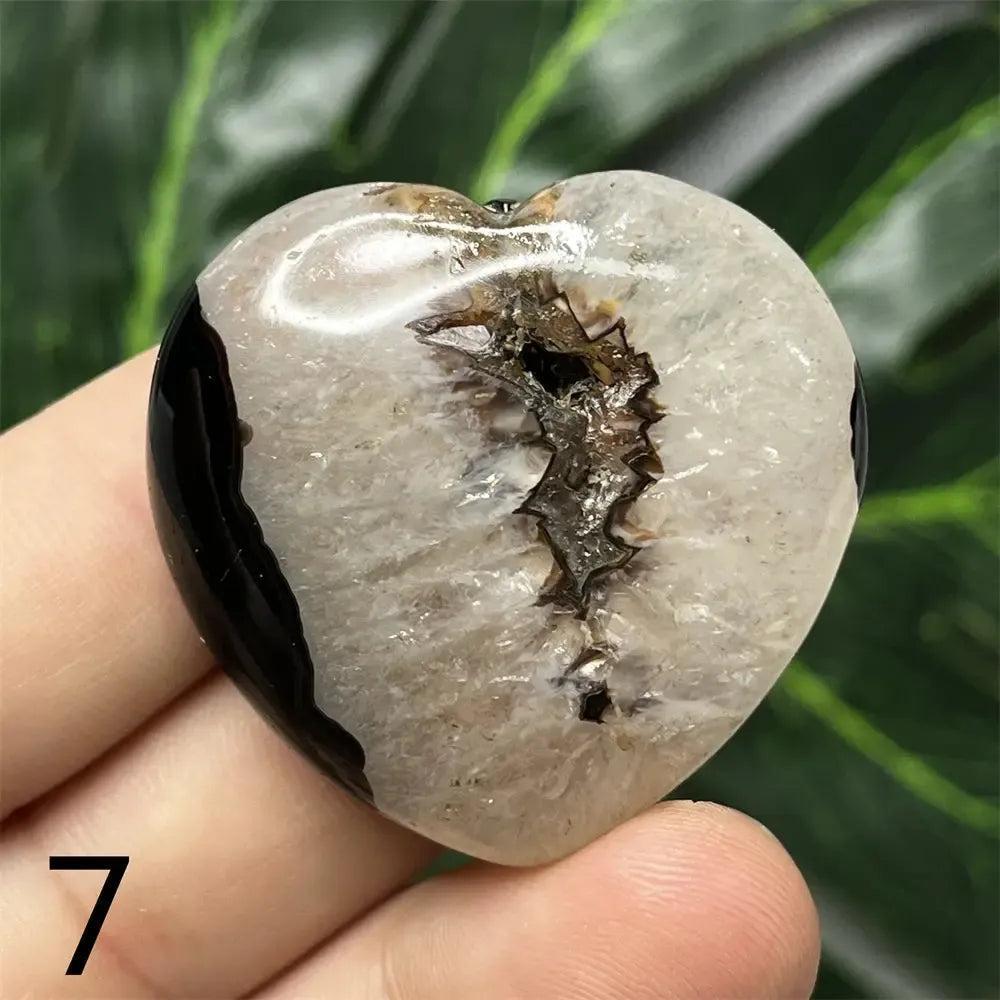 Black Agate Geode Crystal Heart
