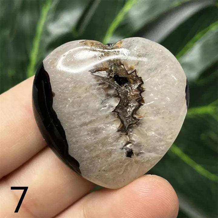 Black Agate Geode Crystal Heart
