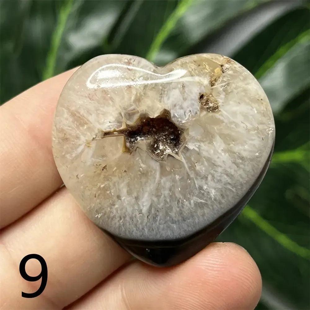 Black Agate Geode Crystal Heart