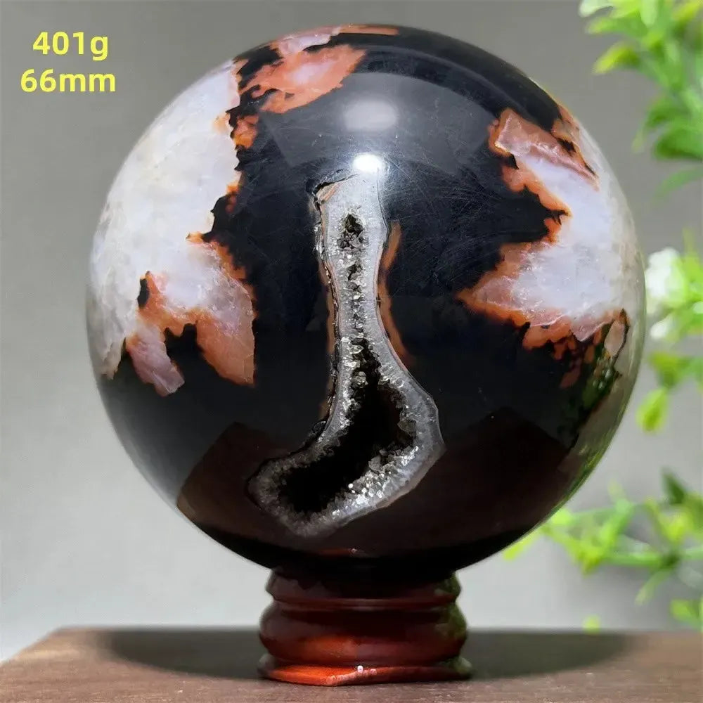 Black Banded Agate Sphere with Stand-Spheres-Ali-Black Banded Agate-26 401g 66mm-Crystal Destiny