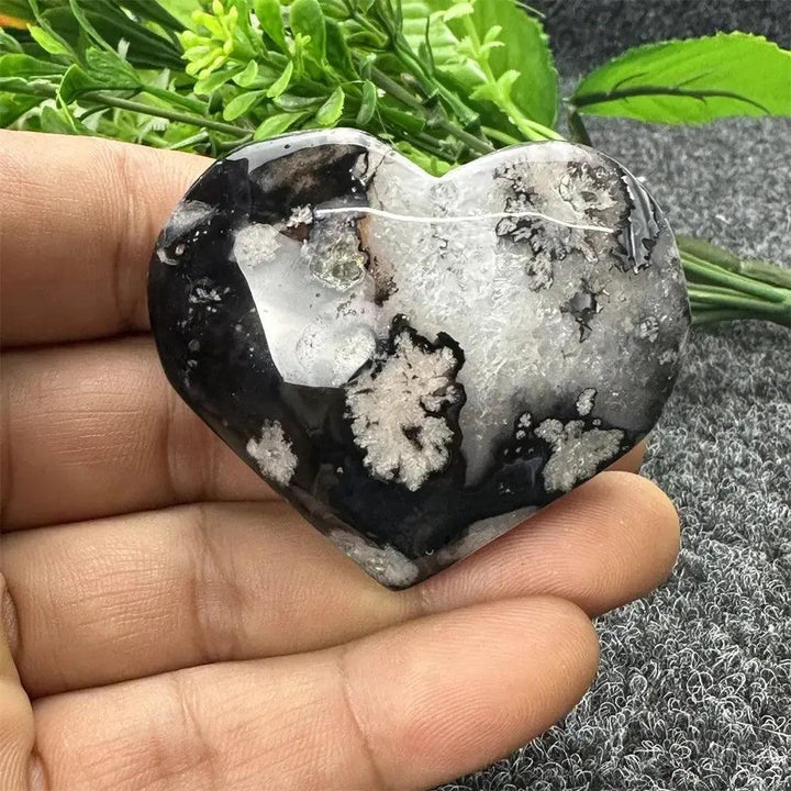 Black Cherry Blossom Agate Crystal Heart