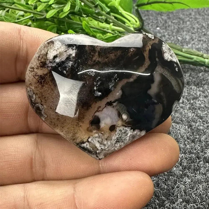 Black Cherry Blossom Agate Crystal Heart