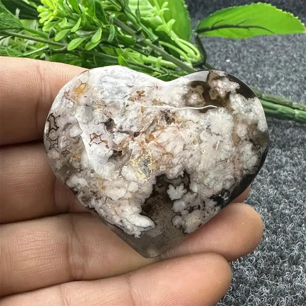 Black Cherry Blossom Agate Crystal Heart