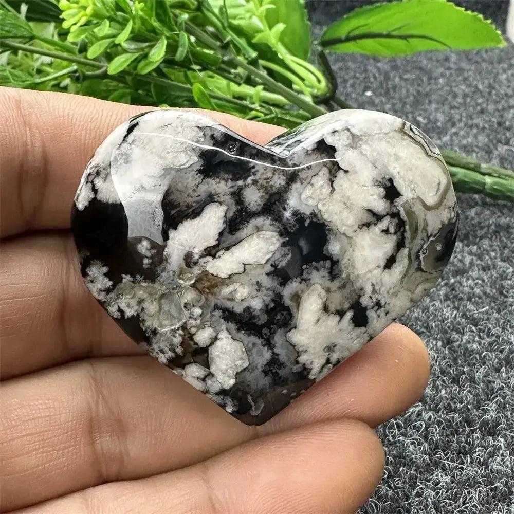 Black Cherry Blossom Agate Crystal Heart