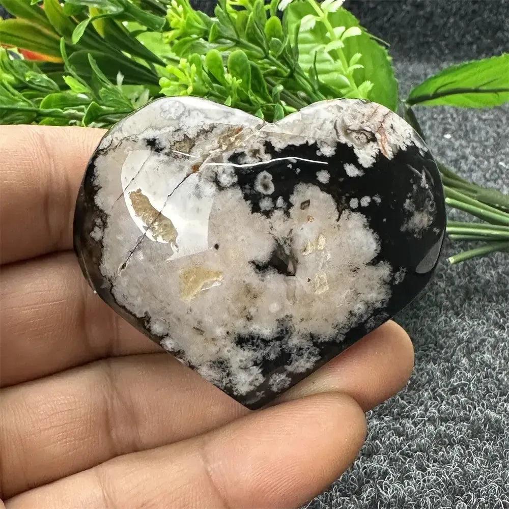Black Cherry Blossom Agate Crystal Heart