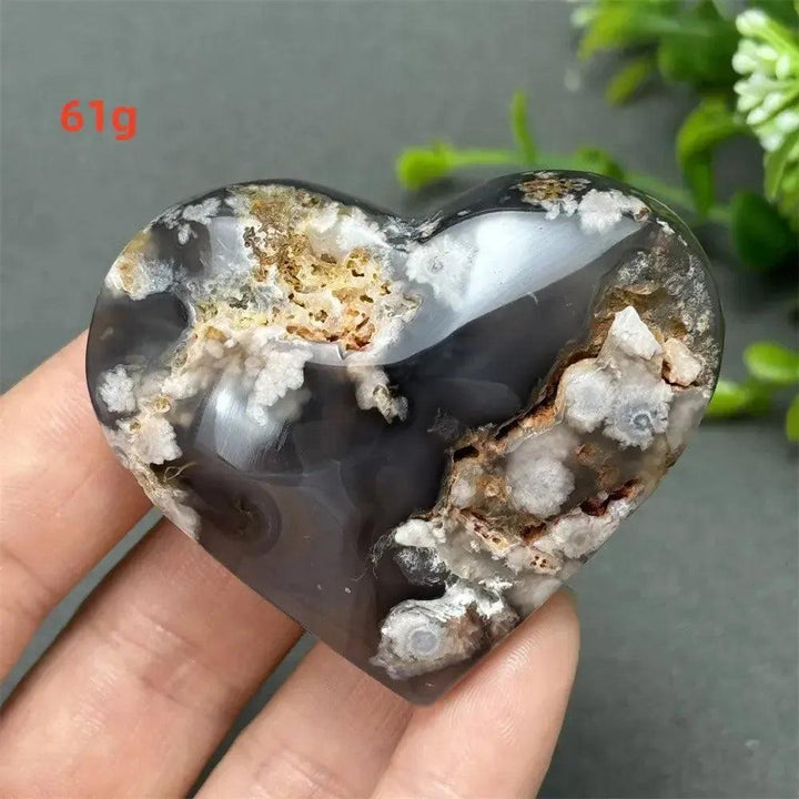 Black Cherry Blossom Agate Crystal Heart