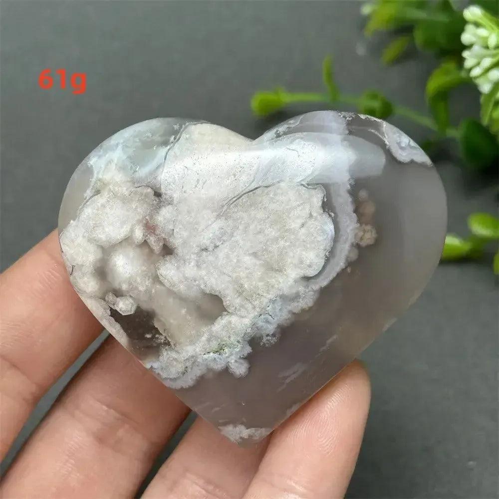 Black Cherry Blossom Agate Crystal Heart