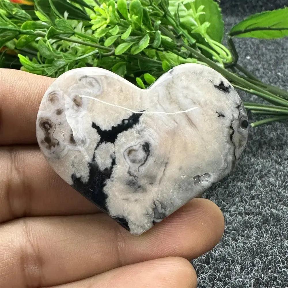 Black Cherry Blossom Agate Crystal Heart