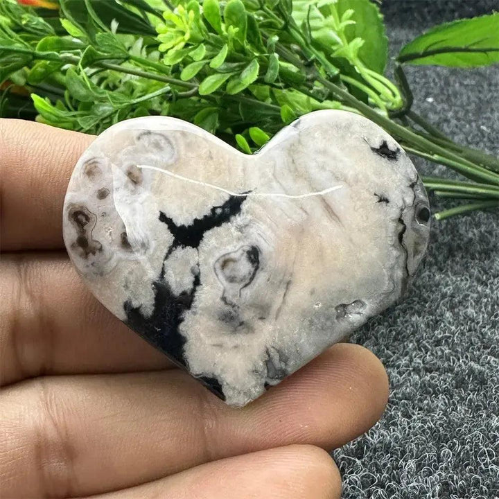 Black Cherry Blossom Agate Crystal Heart